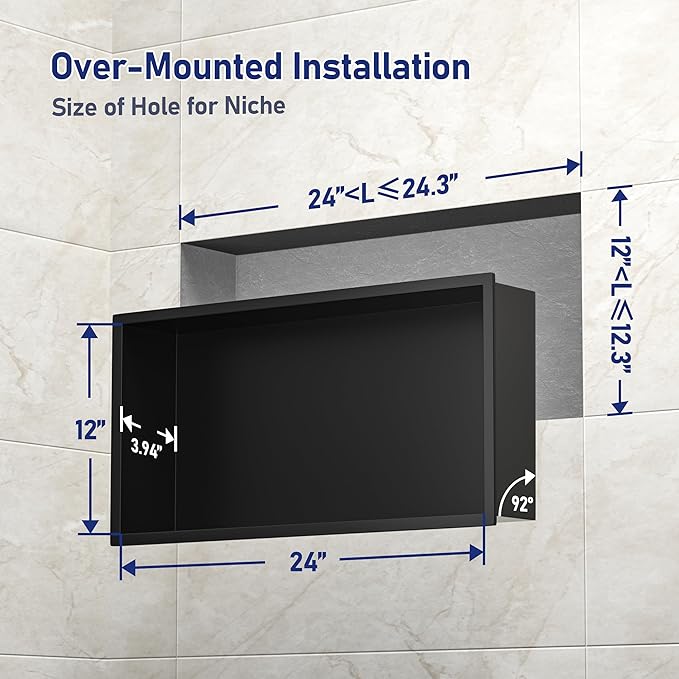 Stainless Steel Shower Niche 24" X 12" Matte Black No Tile Needed Niche Shower for Bathroom Storage Recessed Wall Niches Bathroom Shelf Over Mount Installation - Bloomnest