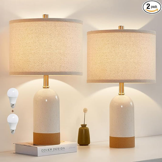GyroVu 3 Color Temperature Small Table Lamp for Bedroom, Bedside Desk Reading Lamps, 21.5" Nightstand Ceramic Lamp for Kids Room, Living Room, Dorm, Home Office, Bulbs Included - Bloomnest