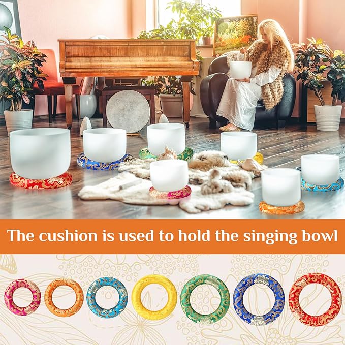 Barydat 7 Pieces Silk Singing Bowl Cushion Set O Ring Cushion Pillow Pad for 6-12 Inch Tibetan Crystal Sound Bowl,7 Sizes - Bloomnest