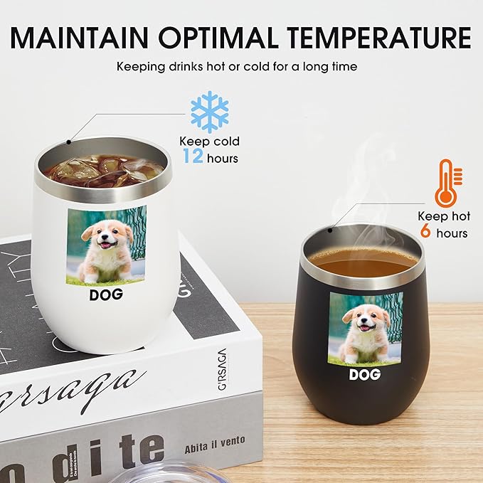 Personalized Custom Wine Tumbler Print in USA 12oz Stainless Steel Travel Coffee Cup with Lid & Straw Double Wall Insulated Mug with Colorful Text Logo Photo - Bloomnest