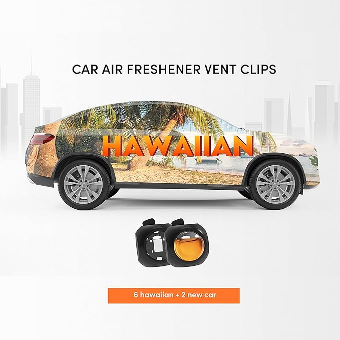 Car Air Freshener Vent Clips, 8 PK, 6 Hawaiian, 2 New Car, Car Fresheners for Men Women, Up to 240 Days, Natural Odor Eliminator - Bloomnest