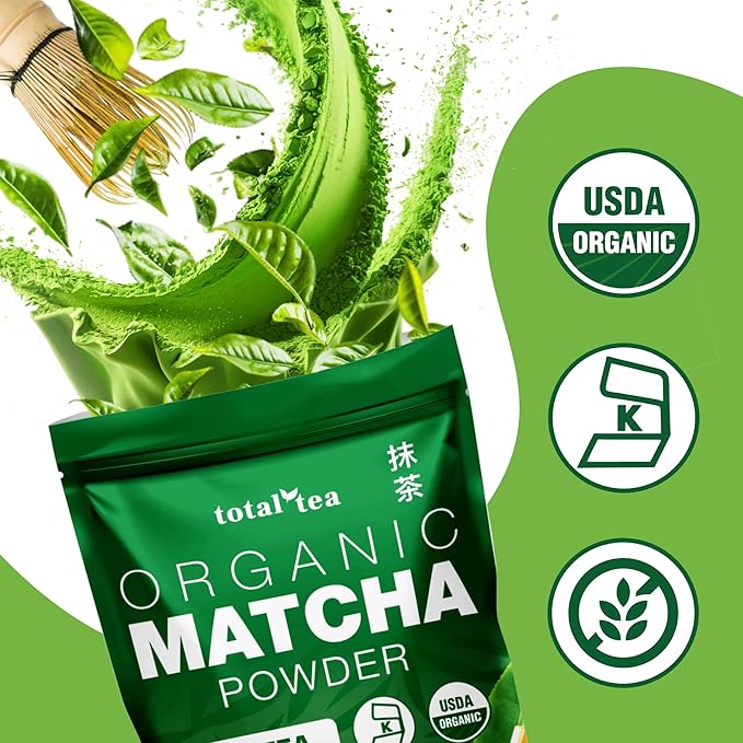 Organic Matcha Green Tea Powder (4-Oz) – Certified USDA Organic Powder for Matcha Latte, Tea, and Smoothies – Kosher, Non-Gmo, Antioxidant Rich Fruit Tea by Total Tea - Bloomnest