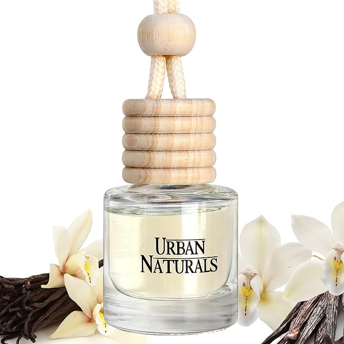Urban Naturals Car Air Freshener Diffuser 1 Pack - Vanilla Bean Scent, 45+ Days Long Lasting Fragrance, Made in USA, Glass & Wood, Hanging Design + Vent Cip, Easy to Use - Bloomnest