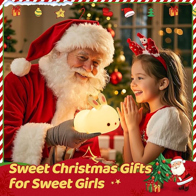 One Fire Bunny Toys for Kids Night Light for Kids, 16 Colors Cute Lamp, Soft Silicone Baby Night Light, 1200mAh Portable Dimmable Touch Lamps, Kawaii Room Decor, Christmas Gifts for College Girls - Bloomnest