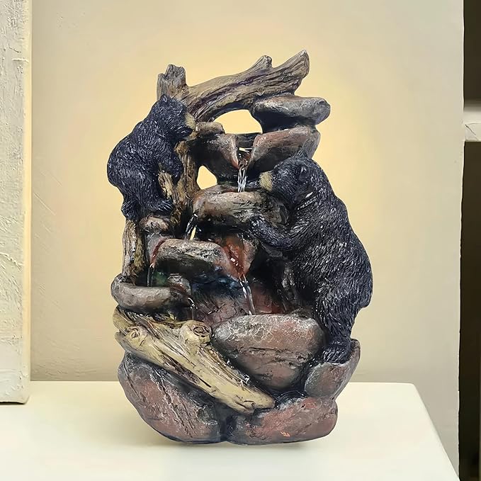 Indoor Desktop Fountain with LED Light – Layered Rock Waterfall, 11.02 x 6.29 x4.33 in, Perfect for Quiet and Relaxing Indoor Decoration - Bloomnest