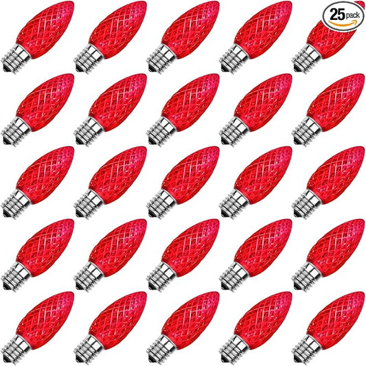 Meconard C9 Led Replacement Christmas Light Bulbs, C9 Shatterproof Led Bulbs for Christmas Indoor Outdoor String Lights, E17 Intermediate Base, Commercial Grade Holiday Bulbs, Red, 25Pack - Bloomnest