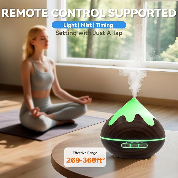 500ML Essential Oil Diffuser, Aromatherapy Diffuser with Remote Control, Multifunctional Air Diffusers for Home Office Room, Fragrance Aroma Diffuser with 7 Color LED & 2 Mist Mode, Dark Brown - Bloomnest