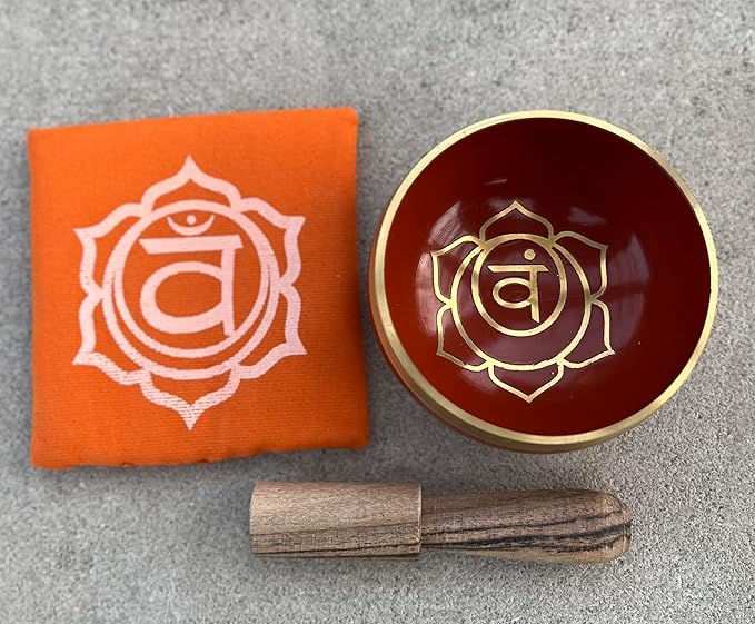 DharmaObjects Tibetan Sacral Chakra Premium Palm Size Singing Bowl Gift Box Set - Bloomnest