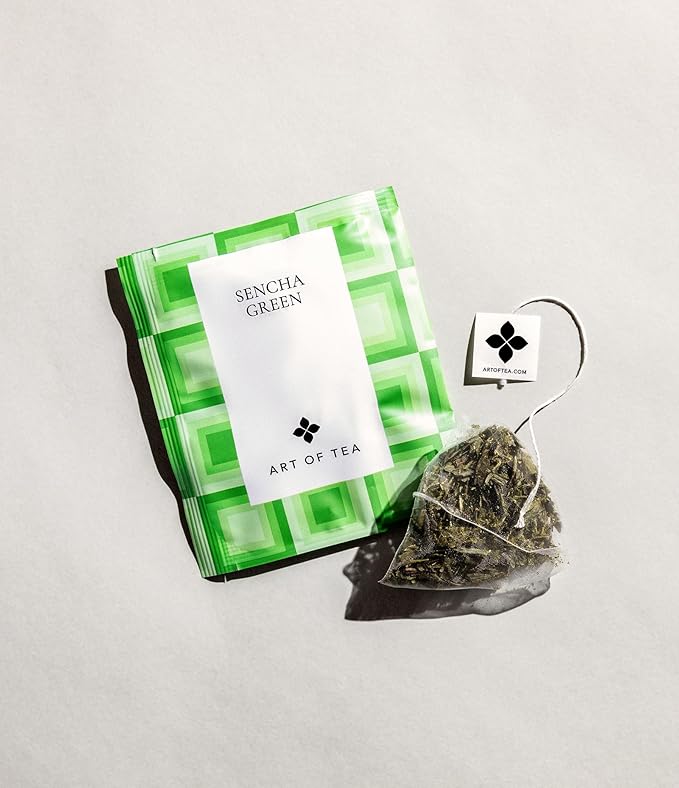 Art of Tea | Organic Sencha Green Tea Bags | 50 Eco Friendly Pyramid Tea Bag Sachets - Bloomnest