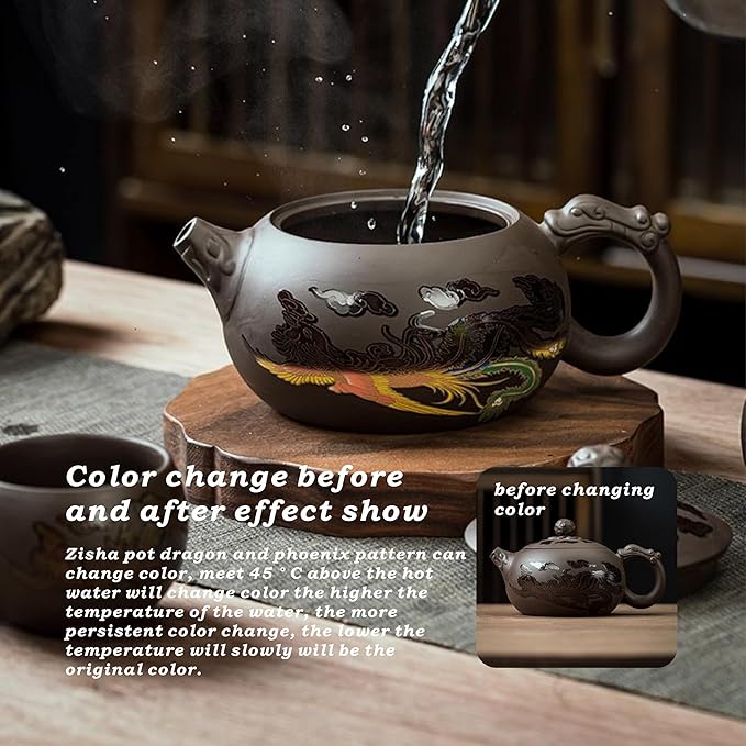 Hand-made Dragon and Phoenix Color-changing Purple Clay Teapot – Chinese Kung Fu Tea Set, Tea Lover’s Gift, Large Capacity (TeaPot) - Bloomnest