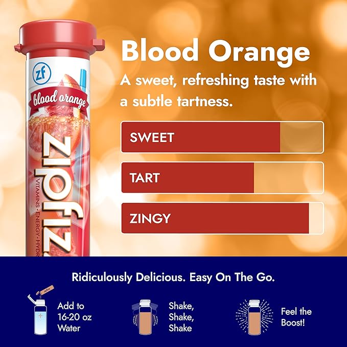 Zipfizz Daily Energy Drink Powder, Blood Orange, 20 Pack | 3-in-1 Sustained Energy, Rapid Hydration, and Essential Vitamins | Sugar-Free | Electrolyte Powder | Contains Vitamin B-12 & Antioxidants - Bloomnest