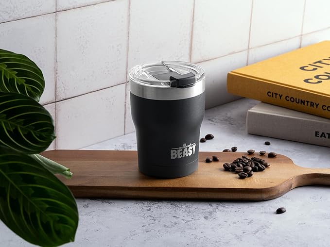 Beast 10 oz Tumbler Stainless Steel Vacuum Insulated Coffee Ice Cup Double Wall Travel Flask (Matte Black) - Bloomnest