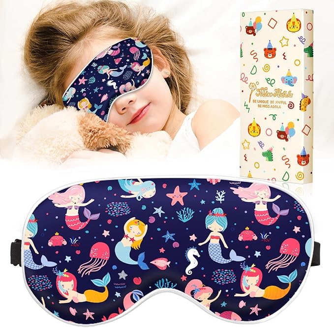 Sleep Mask for Kids - Cute Kawaii Cartoon Silk Sleeping Mask with Adjustable Strap Soft Smooth Light Eye Mask for Sleeping Silk Kids Eye Cover for Boys Girls Teens, BU Fish Ocean - Bloomnest