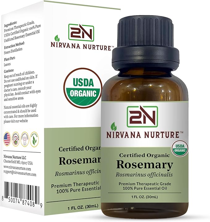 Rosemary Essential Oil, USDA Certified Organic, 100% Pure Undiluted, Aromatherapy Oil for Diffuser, Hair & Skin Care NirvanaNurture