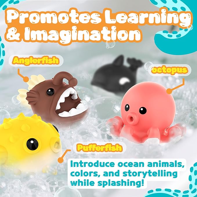 8 PCS Ocean Animal Bath Toys Mold Free Infant Bath Tub Toys for 12 Months - No Hole Bathtub Toys for Toddlers 1-3 Water Pool Toys for Baby Toddler Ages 1+ - Bloomnest