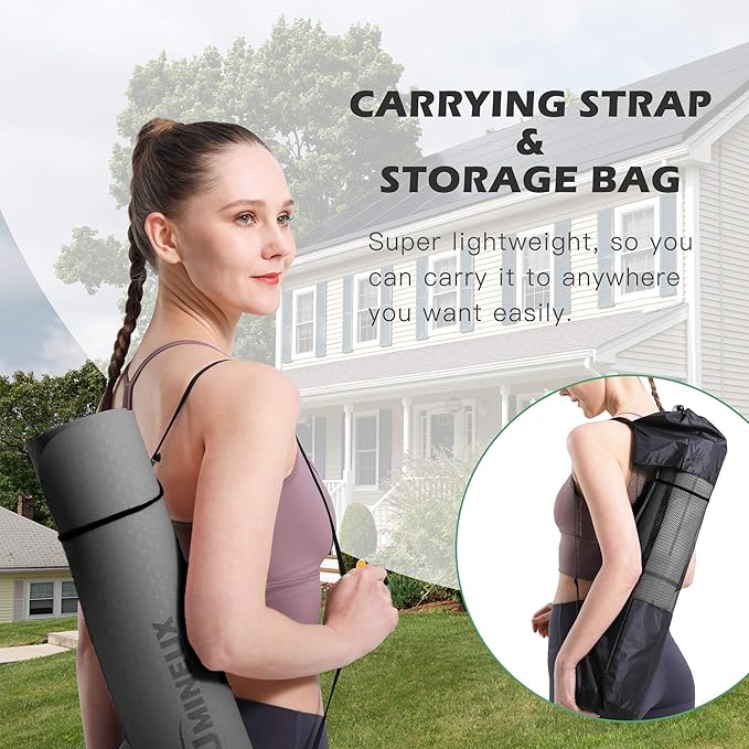 Yoga Mat Non Slip, Pilates Fitness Mats, Eco Friendly, Anti-Tear 1/4" Thick Yoga Mats for Women, Exercise Mats for Home Workout with Carrying Sling and Storage Bag - Bloomnest