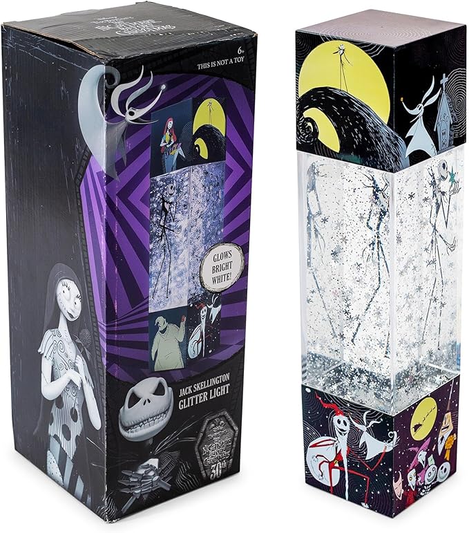 Nightmare Before Christmas Disney The Jack Skellington Glitter Motion Mood Light | Nightstand Table Lamp for Bedroom, Desk | 12 Inches Tall - Bloomnest
