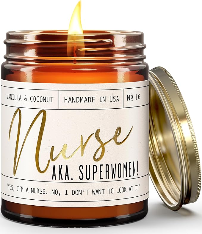 Nurse Gifts for Women - 'Nurse AKA. Superwomen' Soy Candle,w/Vanilla & Coconut I Nursing Gifts for Nurses Female I Nursing Student I Nurse Practitioner RN I Nurse Graduation Gift I 50Hr Burn, USA Made - Bloomnest