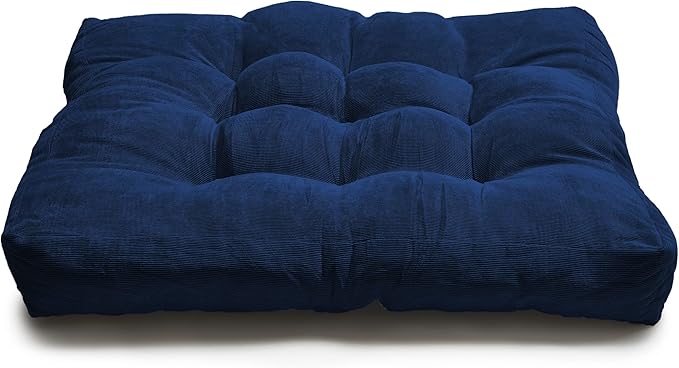 LANITI 24” Inch Extra Large Floor Cushions Tufted Floor Pillow for Adults Square Meditation Ultimate Comfort Oversized Pillows for Floor Cushion (Navy)