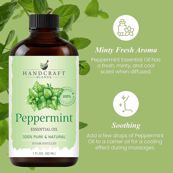 Handcraft Blends Peppermint Essential Oil – 1 Fl Oz – 100% Pure and Natural – Premium Grade Essential Oil for Diffuser and Aromatherapy, Skin, Massage, Candle and Soap Making Fragrance - Bloomnest