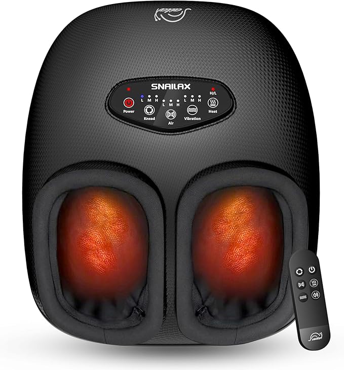Snailax Shiatsu Foot Massager with Heat, Deep Kneading, Compression, Vibration, Electric Feet Massage Machine for Plantar Fasciitis,Neuropathy,Foot Warmer,Remote Control,Size 13,Gifts