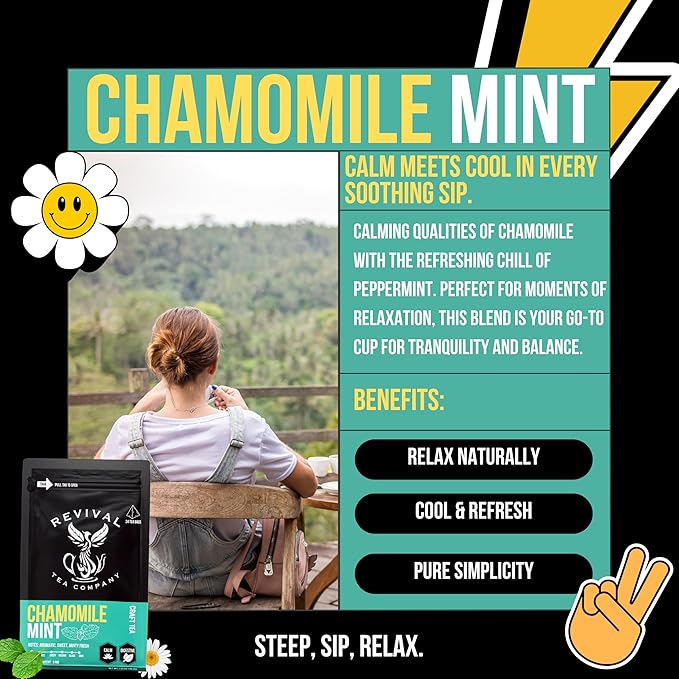 Revival Tea Company Chamomile Mint Tea - Herbal Tea Blend of Chamomile Flowers and Peppermint Leaf - Caffeine Free - Loose Leaf 3 Ounces - Bloomnest