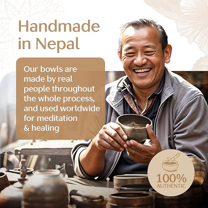 Handmade Tibetan Etched Singing Bowl Set with Case – Meditation Bowl & Sound Bowl with Cushion, Mallet & Guide – Handmade Himalayan Bowls – Bronze Singing Bowls – Spiritual Healing Products