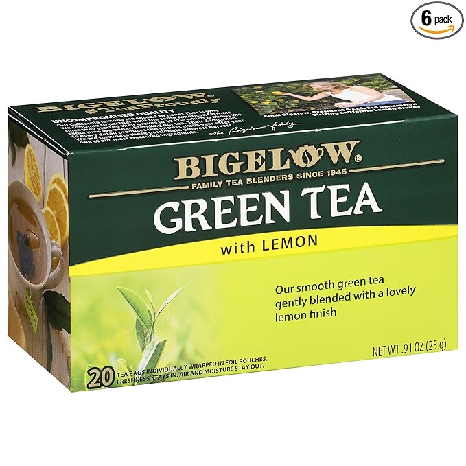 Bigelow Tea Green with Lemon Tea Bags, Caffeinated, 20 Count, Pack of 6 - Bloomnest