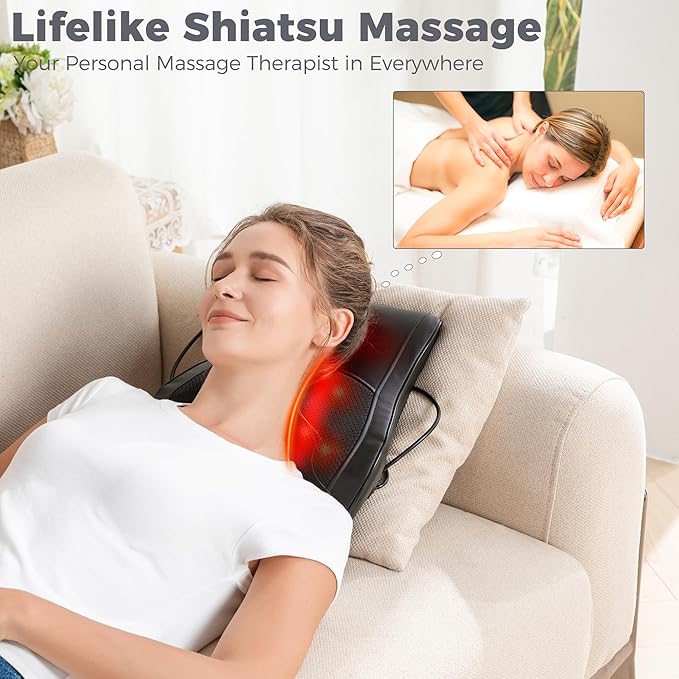 Neck and Back Massager for Pain Relief Deep Tissue with Heat, Shiatsu Shoulder Massager with Bi-Directional Rotating Head for Neck, Back, Shoulders, and Legs - Bloomnest