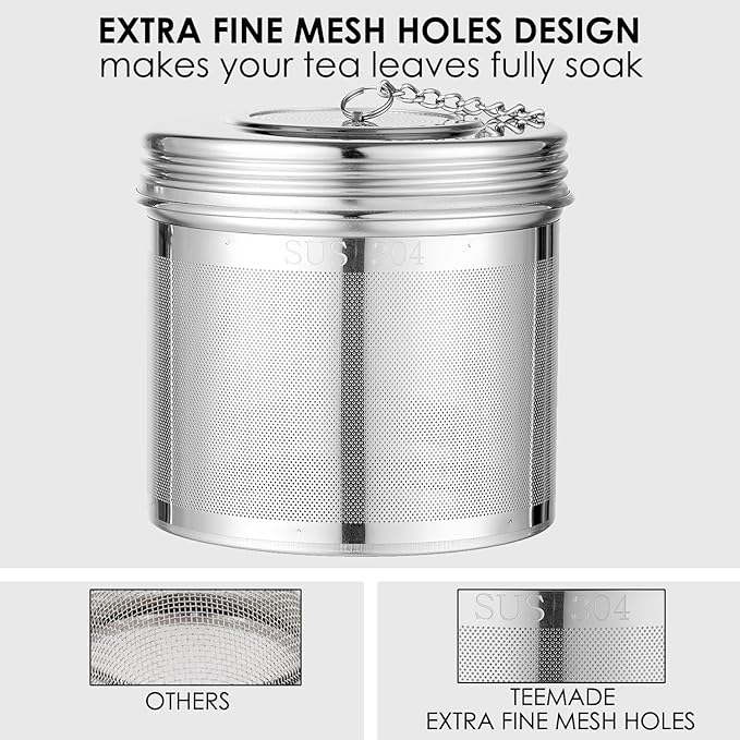 Extra Large Tea Infuser -304 Tea Filter with Threaded Lid & Chain Hook-Perfect for Loose Leaf Tea,Cooking,Herbs,Iced Tea & Soup - Extra Fine Mesh Tea Strainers - Bloomnest