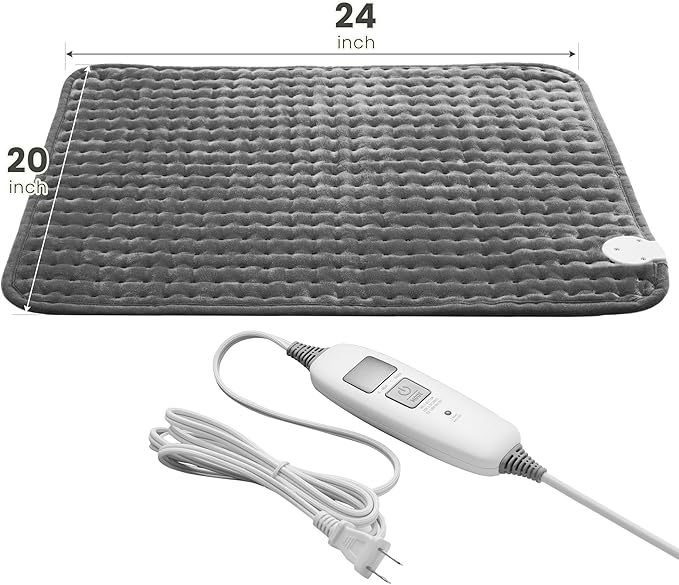 Electric Heating Pad for Back Pain Relief & Cramps - 6 Heat Settings,Auto Shut Off,Moist Heat Options,Portable Heated Pads for Neck/Shoulder Machine Washable Gift for Men Women,Grey,20"x24" - Bloomnest