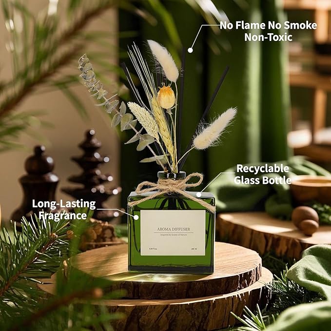 Reed Diffuser, 6.09 oz Jasmine Lily Scent Diffuser with Sticks & Dried Flowers, 120 Days Long Lasting reed diffusers for home, Elegant fragrance for Bathroom Bedroom Office Decor, Air fresh - Bloomnest