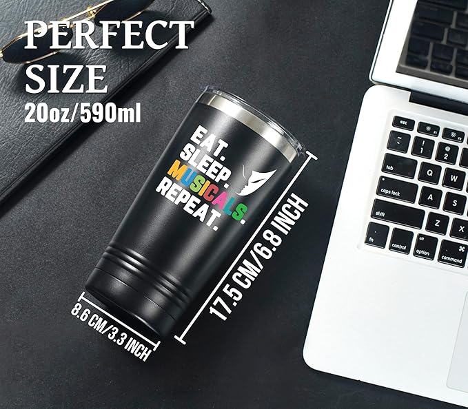 Onebttl Theater Gifts, Broadway Gifts for Musicians, Actors and Music Teacher on World Theatre Day, Birthday and Chistmas, 20 oz Insulated Stainless Steel Tumbler - EAT SLEEP MUSICALS REPEAT - Bloomnest