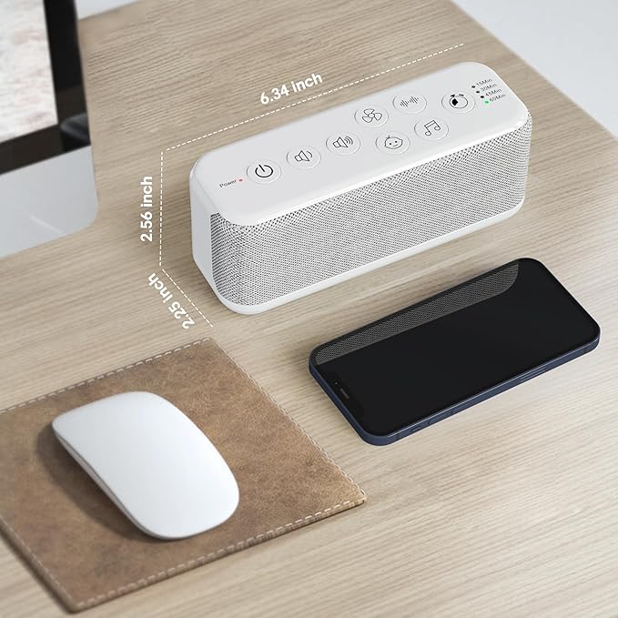Raynic White Noise Machine, 42 Soothing Sounds Noise Machine, Rechargeable Battery Sound Machine with 8 Volumes, 5 Timers, Type-C Port, Headphone Jack for Baby, Adult, Home, Travel, Office - Bloomnest