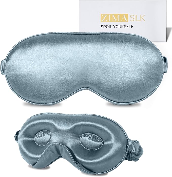 ZIMASILK Adjustable 22 Momme 100% Mulberry Silk Sleep Mask, Upgraded 3D Contoured Cup Eye Mask for Sleeping, Super Soft & Breathable Blindfold, Blackout for Deep Sleeping (Blue Haze) - Bloomnest