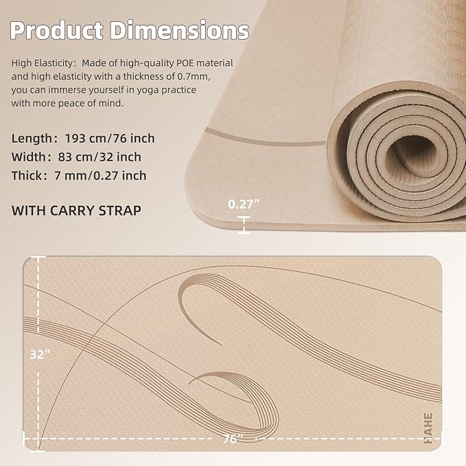Yoga Mat High Density Exercise Mat, 76"x32"x0.27"Thick Wide & Large Yoga Mat for Women Men, Professional POE Workout Mat for Yoga, Pilates, Fitness & Stretching - Bloomnest