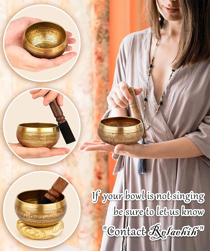 Tibetan Singing Bowl Set Authentic – 2-Pack Handmade in Nepal Sound & Meditation Bowl – Spiritual Decor for Yoga, Chakra Healing, Meditation Gifts, Unique Gifts for Women