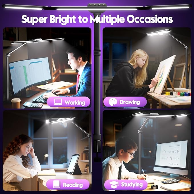 Quntis 32.5" Architect Desk Lamps for Office Home Dorm - Eye Care 3 Light Bar 1100LM Bright, Ambient Backlight, Radar Sensor, Remote Control, 2H Timer, Workbench Drafting Reading Video Conference Task - Bloomnest