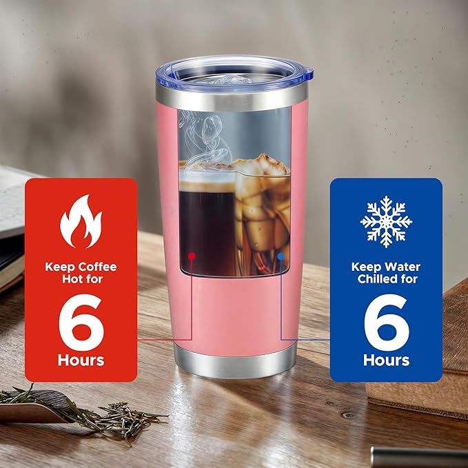 OMTech 20oz Tumblers Bulk, 12pc Stainless Steel Tumbler Set with Lid & Straw, Double Wall Vacuum Insulated Mug for Laser Engraver, Travel Coffee Mug for Hot & Cold Drinks, Pink Powder Coated Cup - Bloomnest