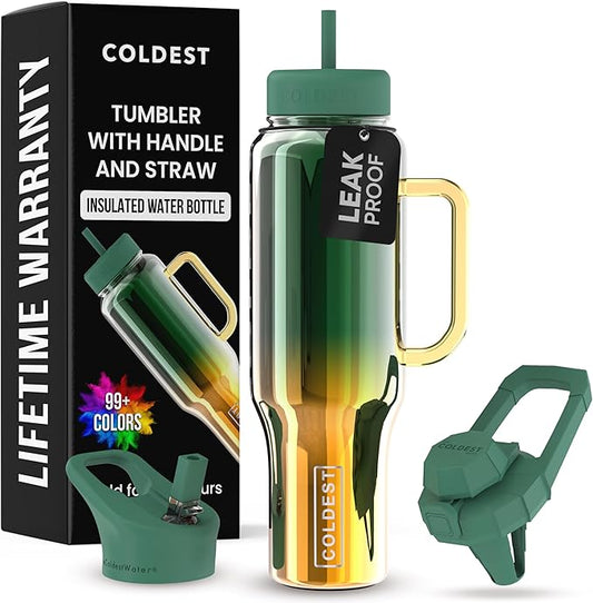 Coldest Tumbler with Handle and Straw - 100% Spill Proof Tumbler with Straw (3 Lids) - Stainless Steel Insulated Leakproof Tumblers for Women & Men - Cup Holder Friendly - 46 oz (Atlantean Nova) - Bloomnest