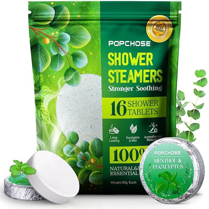 POPCHOSE Shower Steamers Aromatherapy, 16 Pack Christmas Stocking Stuffers for Adults, Eucalyptus for Shower- Birthday Gifts for Women, Quick Relief Nasal Congestion, Home SPA & Self Care Relaxation - Bloomnest
