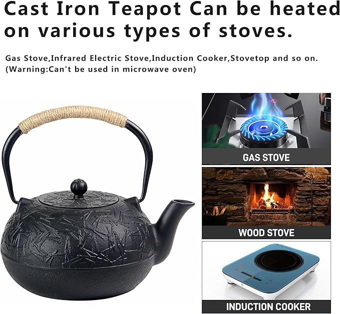 60.9oz YJX Cast Iron Teapot, Japanese Tetsubin Tea Kettle for Stovetop Safe, Cast Iron Tea Pot with Infuser for Loose Leaf, Black Kettle Teapot, Good Gift For Tea Lovers(1800ml) - Bloomnest