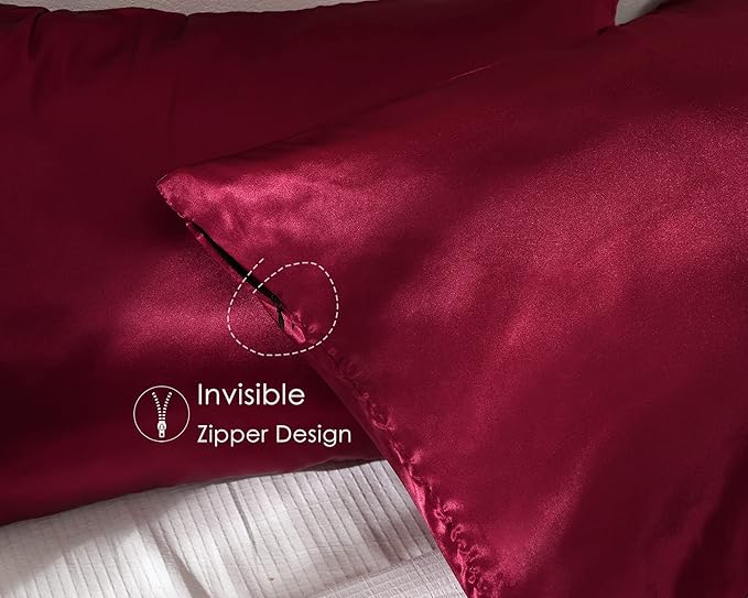 Yanibest Satin Pillowcase for Hair and Skin Care Silk Pillowcase 2 Pack Queen Size Pillow Cases Set of 2 -Satin Cooling Pillow Covers with Hidden Zipper Floral Print - Bloomnest