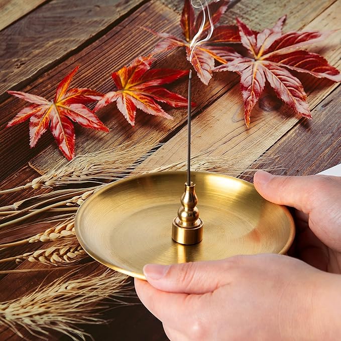 3 in 1 Incense Burner - 5.5 Inch Brass Incense Holder for Incense Sticks/Coil Incense/Incense Cones - Metal Gourd-Shaped Ash Catcher for Meditation Yoga Room Home Decor ZX11S - Bloomnest