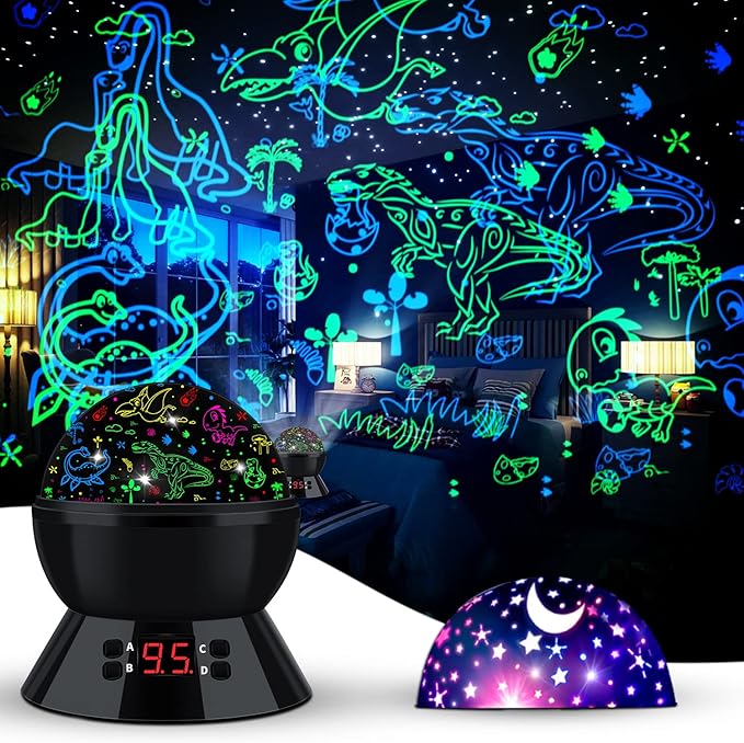 Dinosaur Night Light Projector for Kids Toys for Boys Room, 360 Degree Rotation with 17 Colors Dino Projection Light for Toddler Nightlight Lamp Birthday Gifts for Boys Bedroom Decor - Bloomnest