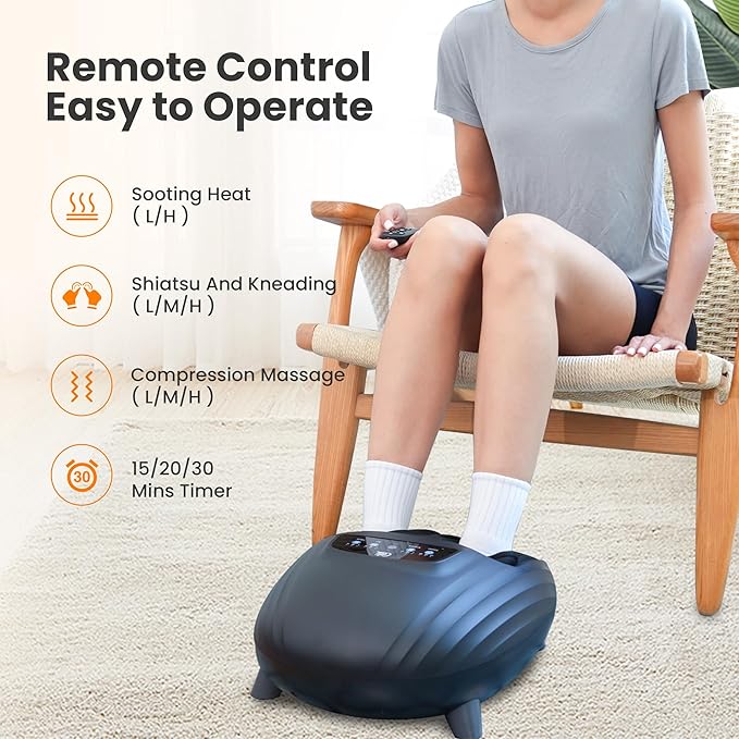 CILI Foot Massager with Heat, Shiatsu Foot Massage Machine for Plantar Fasciitis Neuropathy, 3 Sole & Instep Heating Levels, 3 Intensity Adjustable, Up to Size 14, Gifts for Him Her - Bloomnest