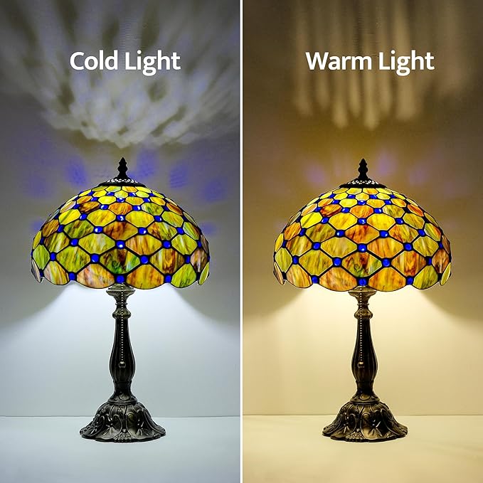 Tiffany Lamp Gradient Green Stained Glass Table Lamp Desk Bedside Reading Light Decor Bedroom Living Room Home Office D12*H18 Inches - Bloomnest