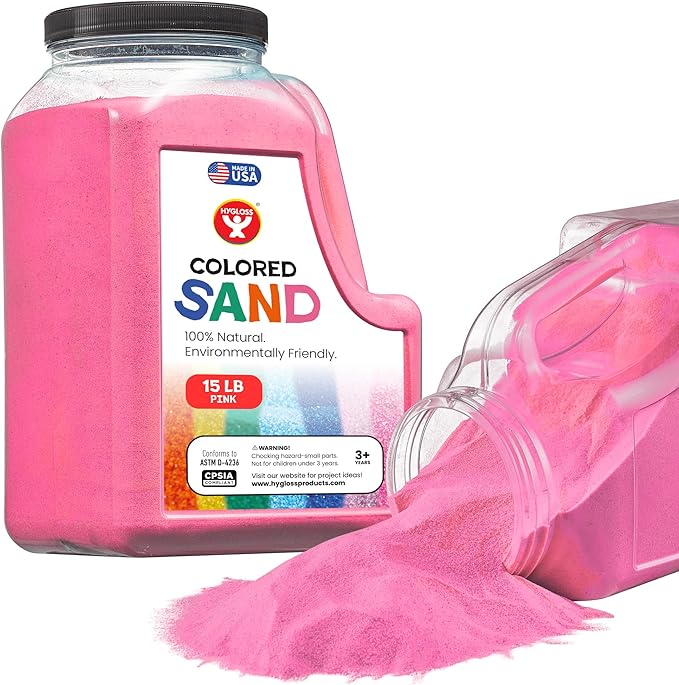 Hygloss Colored Sand for Crafts - 15 lb Bottle, Pink - Vibrant Colorful Fine Sensory Play Sand Art Kits for Kids - Classroom Activities for Children 3 4 5 6 7 8 9 10 11 12 - Safe for Ages 3+ - Bloomnest