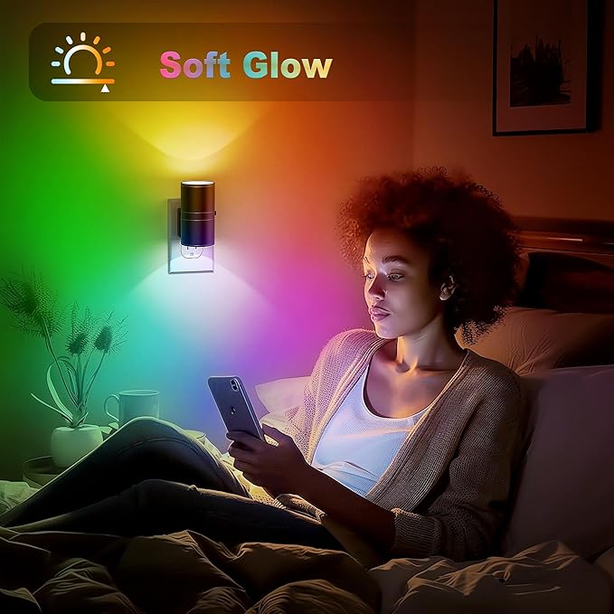 JandCase Color Night Light, LED Night Lights Plug into Wall, Color Changing Nightlight RGB with Light Sensor,Kids Gifts, Halloween, Christmas, Holiday, Hallway Bedroom Kids Room, 2 Pack - Bloomnest