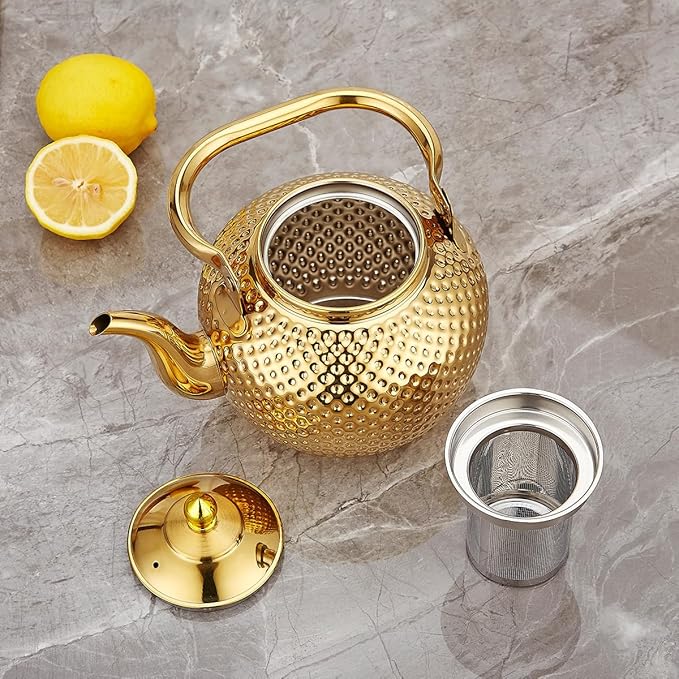 SANQIAHOME 1500ml teapot with Infuser stainless steel Water Boilers lifting handle Tea Maker Water Kettle for Induction/Gas gold - Bloomnest